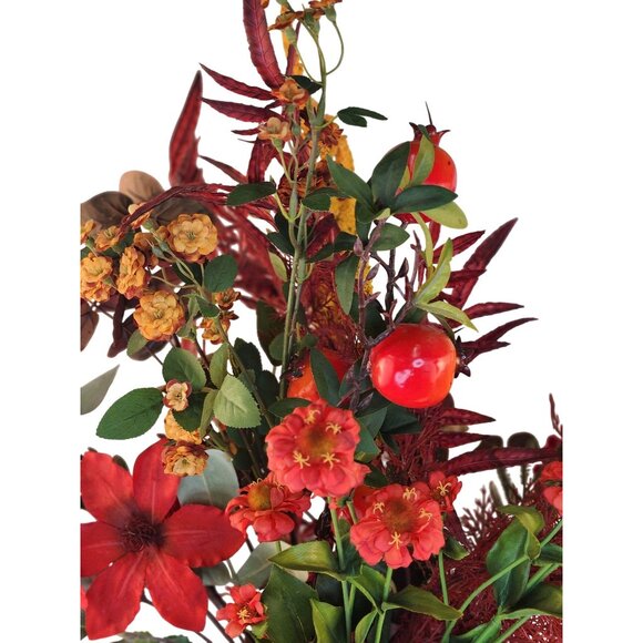 Artificial Fall Faux Floral Bouquet 13 Stems Red & Yellow Flowers Mixed Foliage - Picture 3 of 16